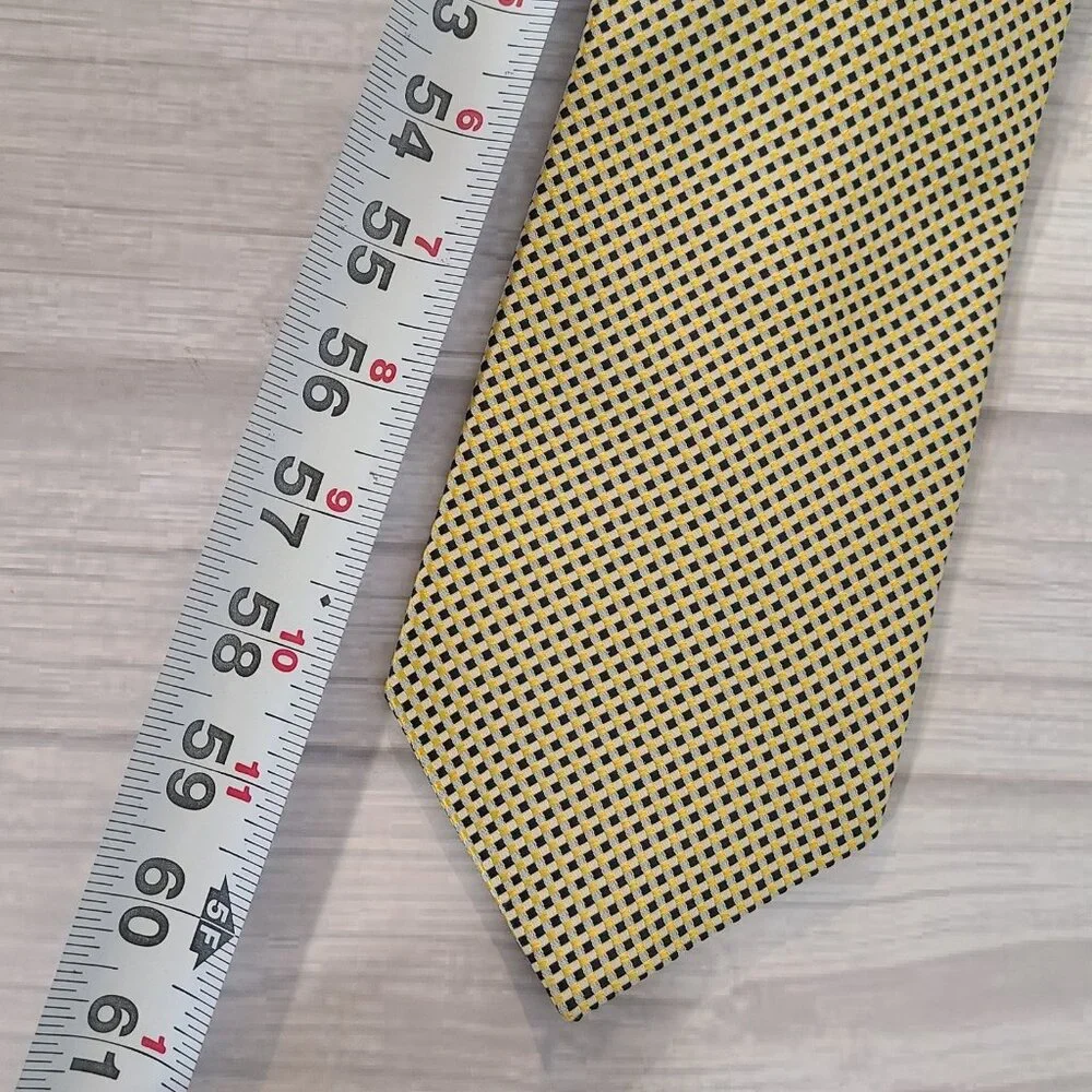 Ermenegildo Zegna Silk Necktie Yellow Navy Blue Tile Print Italy